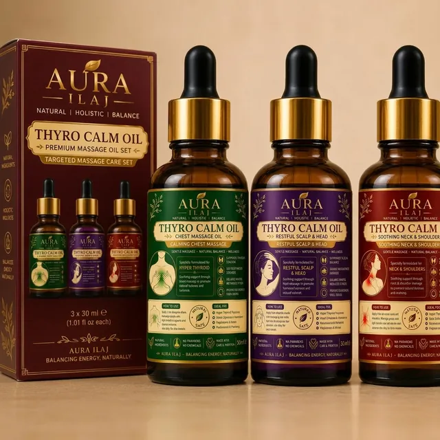 Thyro Calm Premium Massage Oil Set — three bottles in gift box
